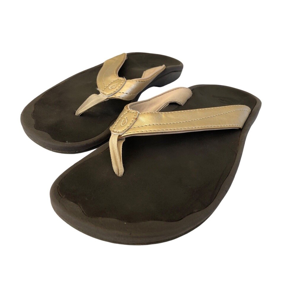 Olukai Ohana Flip Flop Thong Sandal Champagne Gold Brown Womens Sz 8